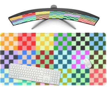 Imagem de BONZEAL Mouse pad quadriculado com bordas costuradas, 80 x 39,9 cm XXL tapete de mouse extra grande para mesa, tapete de mesa para desktop, base antiderrapante, teclado grande para computador (xadrez