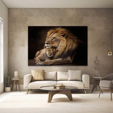 Imagem de Quadros Decorativos para Quarto Sala Leão Leoa Família Horizontal Gran