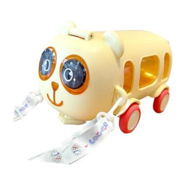 Imagem de Fancyes Garrafa de água infantil fofa com alça, ônibus de brinquedo com rodas, copo de água para crianças, garrafa de água para esportes e caminhadas, Amarelo