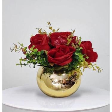 Imagem de Arranjo de flores rosas vermelhas artificiais no vaso - La Caza Store