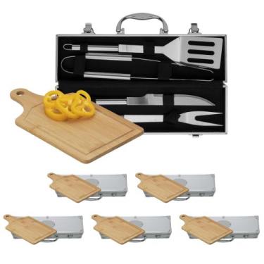 Imagem de Kit 5 - Kits Para Churrasco 4 Peças Inox Com Tábua de Corte - ZZ