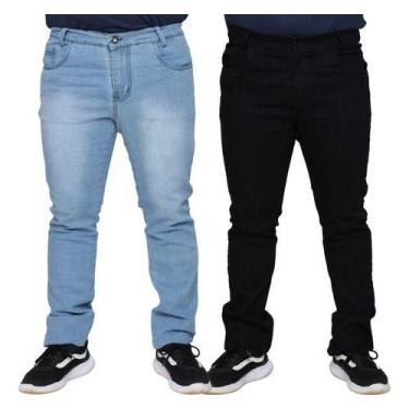 Imagem de Kit 2 Calças Jeans Lycra Masculina Plus Size Slim 100% Algodão Premium