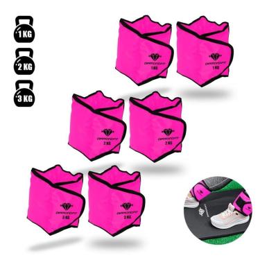 Imagem de Kit 3 Pares de Caneleira de Peso Para Perna de 1kg ao 3kg Rosa Reforçada Treino Fitness Funcional-Unissex