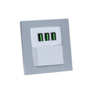 Imagem de Espelho Duplo Reto 3 USB 5.2A  1 Interruptor - CONNECT CAIXA TOMADA, C