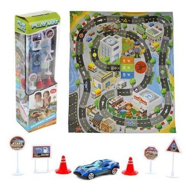Imagem de Kit Tapete Grande Pista + Carrinho Mapa Brinquedo Hot Cidade - Duarte 