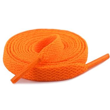 Imagem de CIDOKAT Cadarços planos grossos pretos e brancos para tênis cordas de sapatos crianças adultos (1 par), Laranja, 55"/140cm