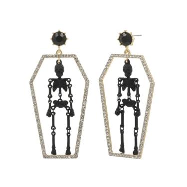 Imagem de Madison Tyler Brinco feminino de Halloween | Brincos de caveira abóbora chapéu de bruxa crânio fantasma veneno | Brincos de festa de Halloween, joias hipoalergênicas, Zinco, Strass