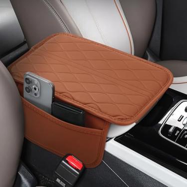 Imagem de frani Capa de console central de carro, capa de couro para apoio de braço de carro com 2 sacos de armazenamento, capa universal para descanso de braço de carro, protetor de acessórios interiores de