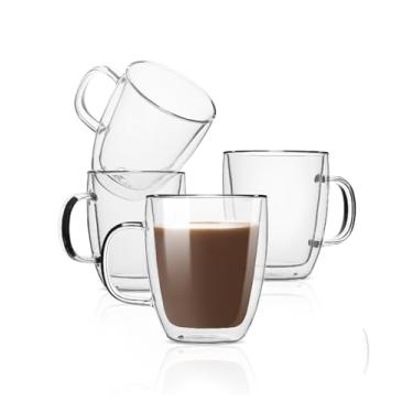 Imagem de BTaT - Copos de vidro de parede dupla, conjunto de 4 (8 oz, 240 ml), xícaras de chá, canecas de café de vidro, xícaras de cappuccino, xícaras de latte, caneca de café transparente, vidro expresso, xícaras de chá de vidro, xícaras de café de vidro