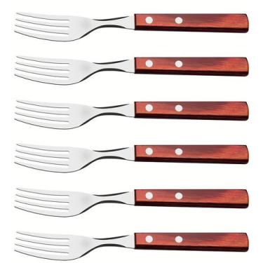 Imagem de Jogo 6 Garfos Sobremesa Polywood Aço Inox Tramontina Com Cabo De Madei