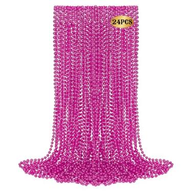 Imagem de 24 PCS Mardi Gras Beads, 33" Rosered Beaded Necklace, Breast Cancer Awareness Accessories, Carnival Beads Parade Throws for Baby Shower Decorations Festive Event Pirate Party Favors New Year Eve