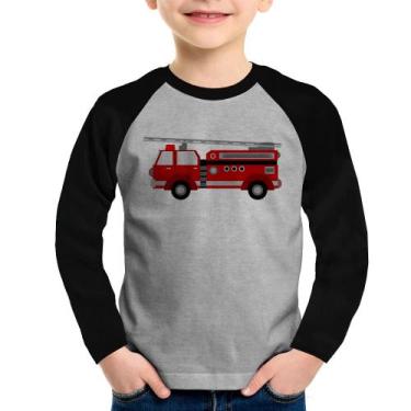 Imagem de Camiseta Raglan Infantil Caminhão de Bombeiro Manga Longa - Foca na Mo