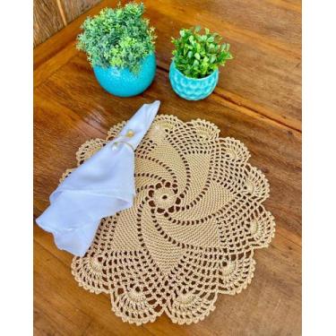 Imagem de Sousplat Bandeja Redonda 33cm Folha Torta Crochê Artesanal - Maria Cro