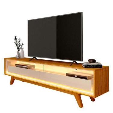 Imagem de Rack Com LED Pra TV 65 Polegadas 172cm Requinte Pés Madeira Gelius Nat