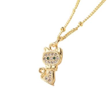 Imagem de Gargantilha feminina banhada a ouro de zircônia cúbica fofa minimalista adorável animal gatinho animal de estimação corrente ajustável hipoalergênico moda joias modernas 48 cm, 19.0 Inches, Metal