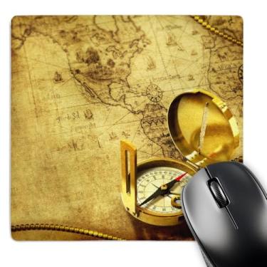 Imagem de 3dRose Mouse pad LLC 20 x 20 x 0,63 cm, bússola em um mapa de viajantes (mp_53077_1)