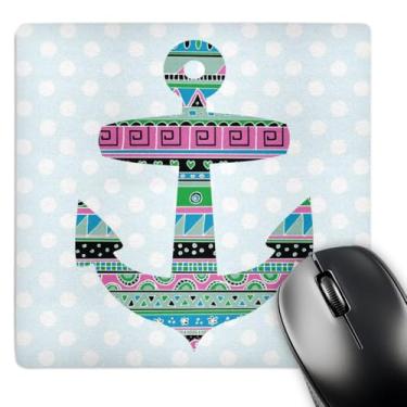 Imagem de 3Drose Mouse pad LLC 20 x 20 x 0,63 cm, estampa tribal azul âncora em fundo de bolinhas, design moderno tema náutico marinheiro (Mp_112833_1)