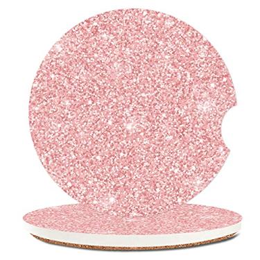 Imagem de Fashion Ceramic Cup Holders Car Coasters for Women,Rose Gold Glitter Pattern Absorbent Drink Cup Car Holder Coasters with A Finger Notch 2.56" Pack of 2,Pink Scales