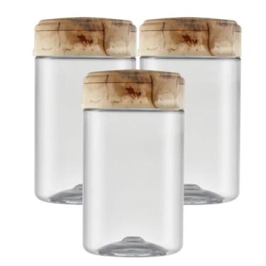 Imagem de Kit 3 Potes Porta Mantimento Organizaor Plástico Premium 1,5lt Tampa Marmorizada (Bege)