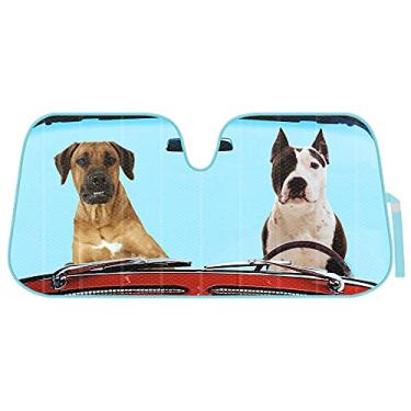 Imagem de 2 Cães Dirigindo Para-brisa Frontal - Protetor solar automático sanfonado para carro, caminhão, SUV - Bloqueia raios UV - Mantém seu veículo fresco - 144,7 x 68,5 cm