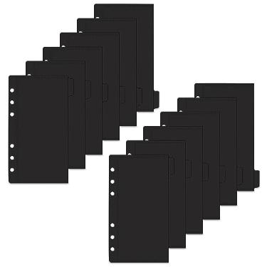 Imagem de 12 folhas A6 6 divisórias de envelope para dinheiro, sem zíper, preto, PP, 6 furos, bolsos para fichário de folhas soltas, 2 conjuntos de envelopes de índice para pasta de notas de dinheiro