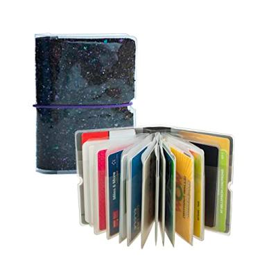 Imagem de Carteira feminina para guardar cartões de crédito, lealdade, cupons, mini, organizador de álbum de fotos, Black Chunky Glitter, one size