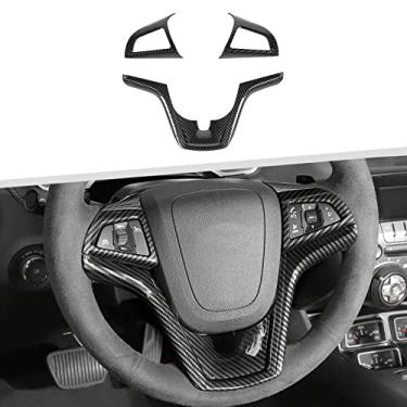 Imagem de Jimen Compatível com Chevrolet Camaro 2012-2015, 3 peças de acabamento da moldura do volante (fibra de carbono)