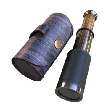 Imagem de Telescópio portátil de latão de 15 cm com estojo de couro, navegação pirata, telescópio antigo, marinho, decoração náutica colecionável, presente rústico, vintage, decoração de casa e escritório