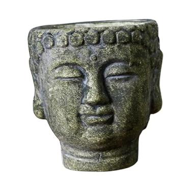 Imagem de Generic Cabeça de buda de cimento vaso de flores recipiente de planta bonsai decoração vaso de flores plantador para café desktop jardim pátio interno, Musgo