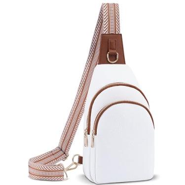 Imagem de Lizznoe Bolsa tiracolo feminina de couro com letra inicial pochete para viagem, presente para mãe e esposa, Branco/Marrom, Sem letra
