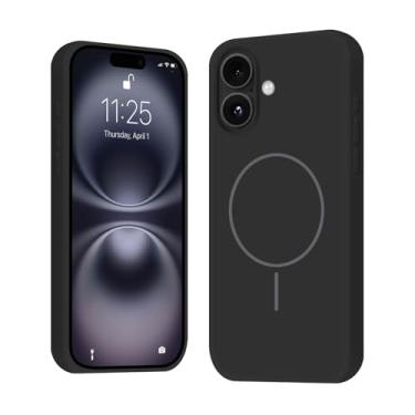 Imagem de Ankceed Capa de silicone para iPhone 16 Plus, [compatível com MagSafe] [proteção total do corpo] Capa protetora de silicone líquido à prova de choque, forro de microfibra macia, 16,7 polegadas, preta