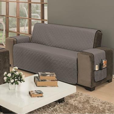 Imagem de Protetor de Sofá Impermeável Avulso Dupla Face Padrão 3 Lugares Microfibra - Preto/Cinza