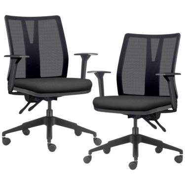 Imagem de Kit 2 Cadeiras De Escritório Giratória Diretor Flow F02 Base Preta Sintético Preto - Lyam Decor