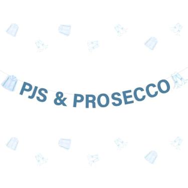 Imagem de kreat4joy Pjs and Prosecco Decorações de despedida de solteira, pijamas e prosecco banner guirlanda azul para mulheres dormir festa do pijama chá de panela despedida de solteira casamento noivado
