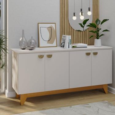 Imagem de Buffet para Sala de Jantar 4 Portas com Pés de Madeira Maciça Suécia Nevaska/Cerejeira