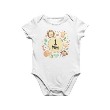 Imagem de Body Bebê Mesversario 1 mês safari bichinhos Branca - Del France, G