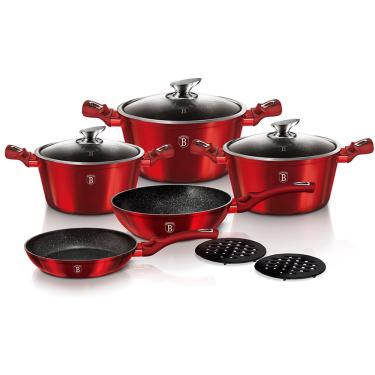 Imagem de Jogo panelas antiaderente 10 peças Burgundy Berlinger Haus Oferta Kit Frigideira Caçarola Indução Aço Inox Cozinha Forno Fogão