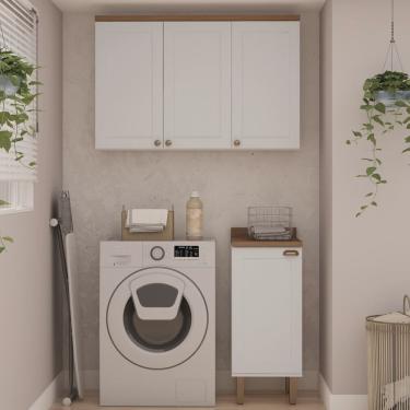 Imagem de Kit Área de Serviço com 2 Módulos com Portas Provençais para Lavanderia 100% Mdf