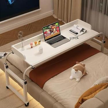 Imagem de Mesa de cama com mobilidade sobre a cama, mesa sobre a cama com rodas, altura / largura ajustável, estação de trabalho com rodinhas para laptop, mesa multifuncional preguiçosa para escritório em casa