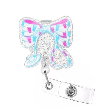 Imagem de Celokiy Carretel de crachá de trabalho e entrega, suporte retrátil de cartão de identificação com laço de glitter para enfermeiros, obstetrícia
