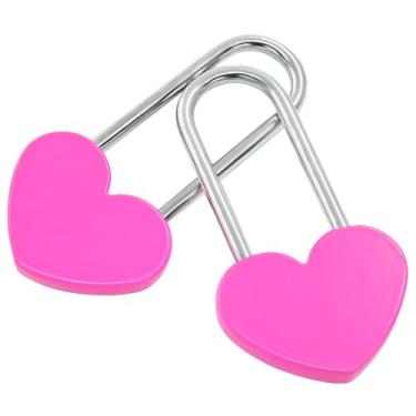 Imagem de Cionyce Cadeado de coração Love Lock, 2 peças de cadeado em forma de coração vermelho rosa 9 cm 50 mm para casamentos, namorados, aniversário, viagem, dia dos namorados, ponte (sem chave)