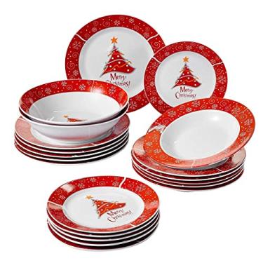 Imagem de Conjunto de louça de porcelana de Natal com 20 peças com 6 pratos de sobremesa prato de sopa e 2 tigelas de cereais para presente