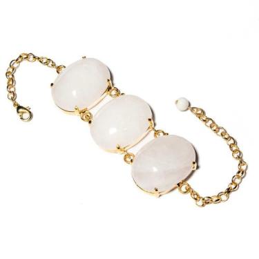 Imagem de Bracelete 3 Pedras Quartzo Leitoso Lapidação Cabochão - CristaisdeCurv