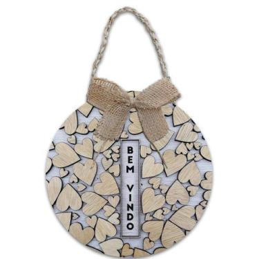 Imagem de Decoração Placa de Porta Guirlanda Frases Bem vindo Jesus Vive Lar Abe