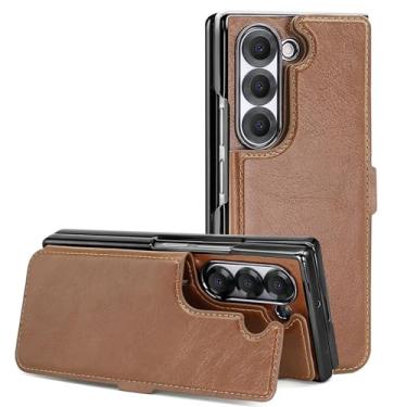 Imagem de HAO RIYLN Capa magnética para Samsung Galaxy Z Fold 6, capa de proteção antiqueda com compartimentos separados para cartão suporta carregamento sem fio, capa ultrafina, marrom, ZFOLD6