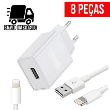 Imagem de Kit 8 Carregador Celular Turbo Tipo IP USB Cabo Super Rapido 5.0A - Ma
