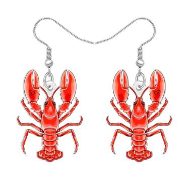 Imagem de DALANE Brincos pendentes de lagosta tropicais de acrílico engraçados animais marinhos lagosta com estrela do mar pendurados joias de verão para mulheres, presentes de férias na praia, acessórios