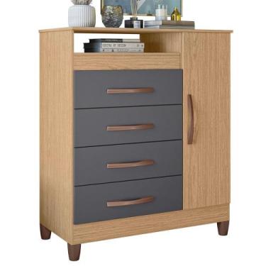 Imagem de Cômoda Turquesa com 4 Gavetas Albatroz, Freijó/ Titanium