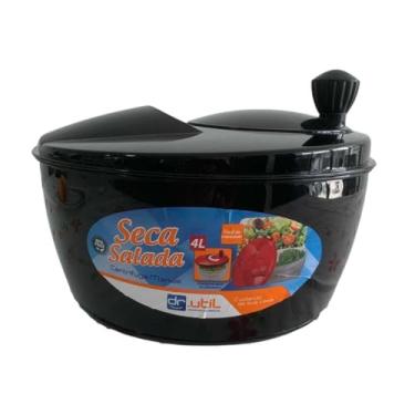 Imagem de Centrifuga Seca Saladas Secador de Vegetais Folhas Legumes Manual com Tampa, Plástico Transparente (All Black)