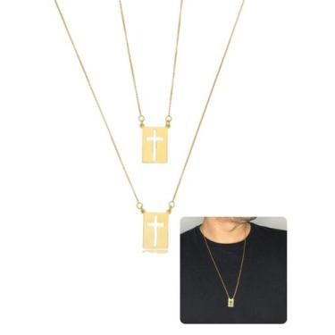 Imagem de Cordão Escapulário Masculino Feminino Dourado Cruz Vada - Visujoias